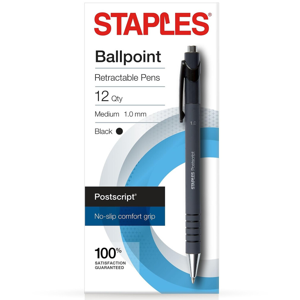 Staples 808008 Retractable Ballpoint Pens Med Pt Blk Dz