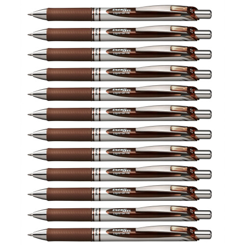 Pentel Pentel EnerGel RTX Αναδιπλούμενο Στυλό Gel, (0.7mm) Μεταλλική Μύτη, Καφέ Μελάνι, 12 τεμάχια (BL77-E)