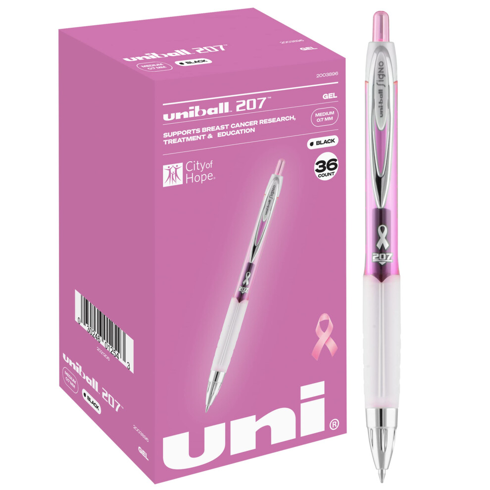 Uniball Signo 207 Pink Ribbon Gel Pen 36 Pack  0.7mm Medium Black Pens  Gel Ink Pens | Office Supplies by Uniball are Pens  Ballpoint Pen  C