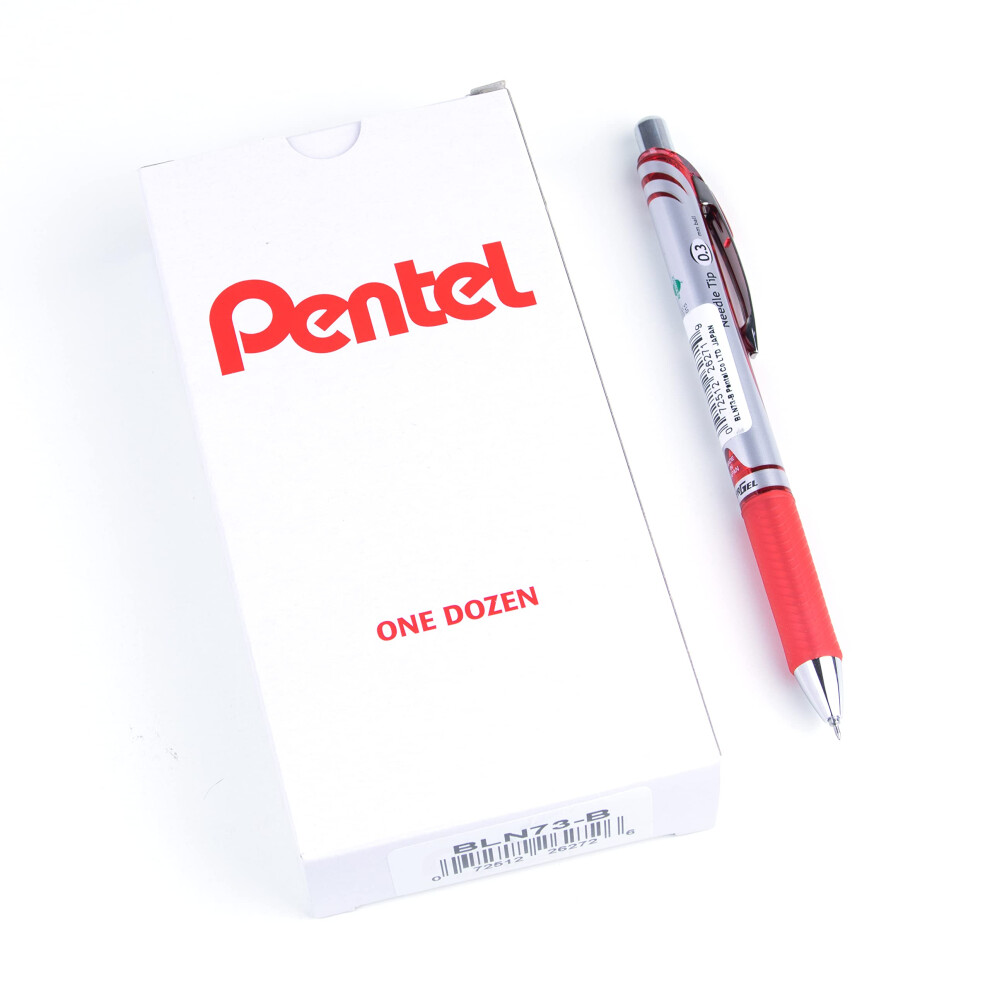 Pentel EnerGel RTX Retractable Liquid Gel Pen  Extra Fine Line  Needle Tip  Red Ink  12 pack (BLN73-B)  0.3mm needle