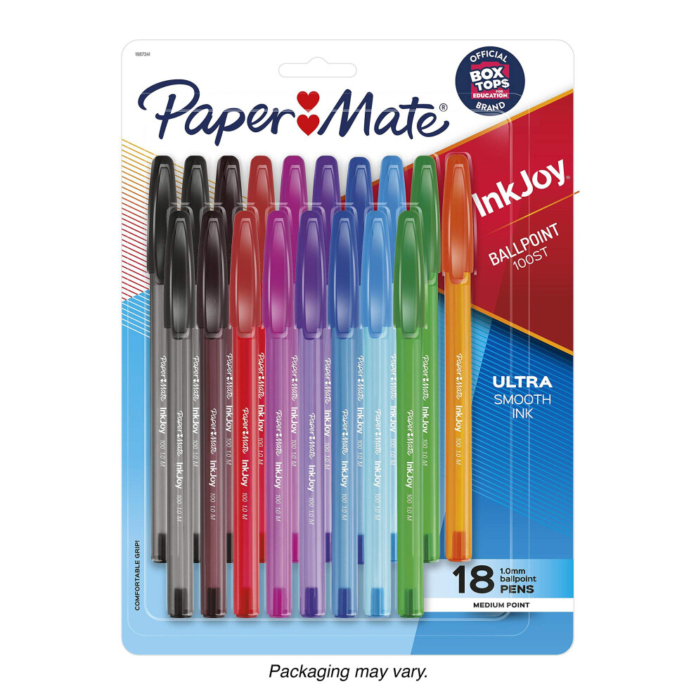 Paper Mate InkJoy 100ST Ballpoint Pens  Medium Point (1.0mm)  Assorted  18 Count