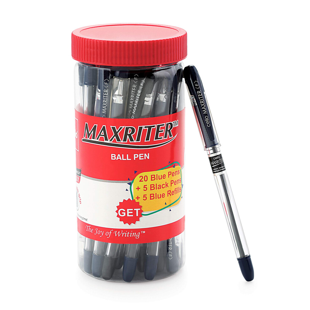 Cello Maxriter Ball Pen Jar - 20 Blue Pens + 5 Black Pens + 5 Blue Refills