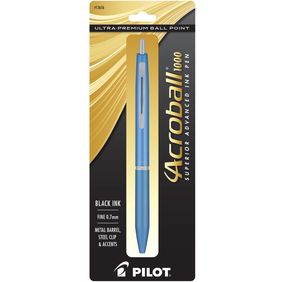 PILOT Acroball 1000 Ultra-Premium Refillable & Retractable Ball Point Pen  Blue Barrel  Fine Point  Black Ink  Single Pen (13656)