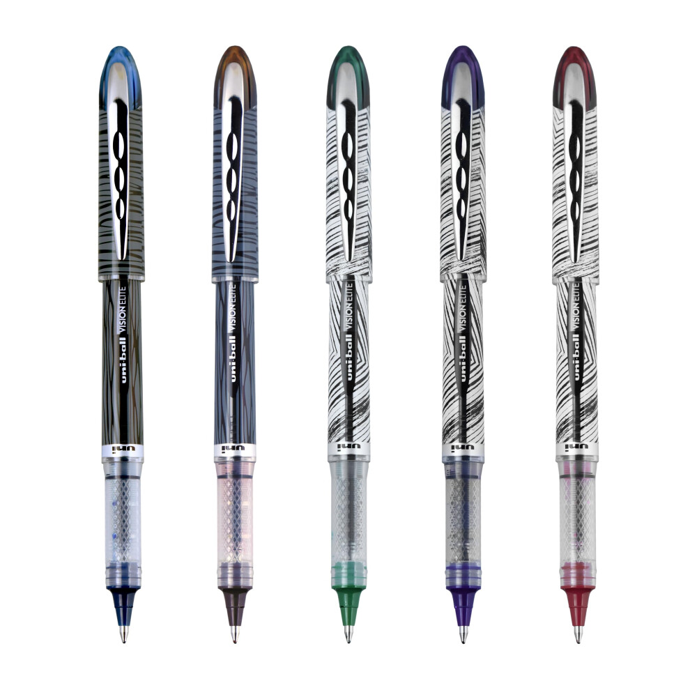 Uniball Vision Elite BLX Rollerball Pens  Blue/Black Pens Pack of 5  Bold Pens with 0.8mm Ink  Ink Black Pen  Pens Fine Point Smooth Writing