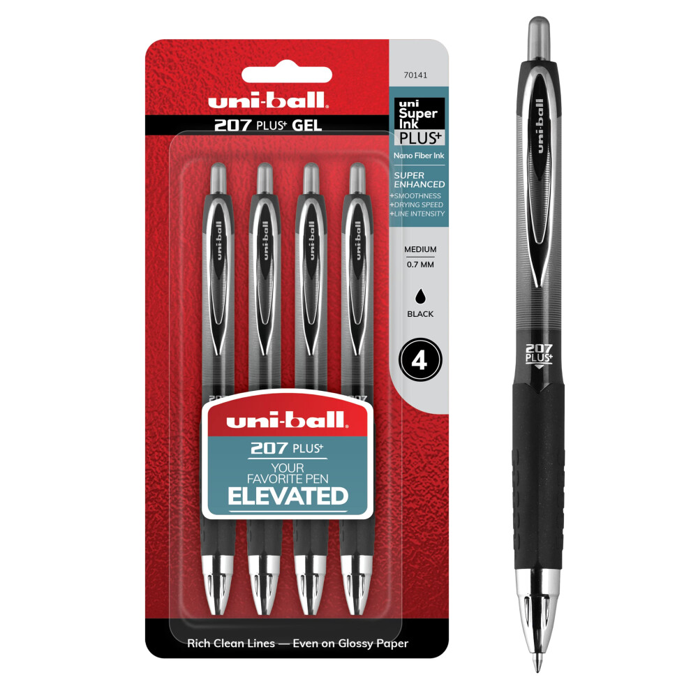 Uniball Signo 207+ Gel Pen 4 Pack  0.7mm Medium Black Pens  Gel Ink Pens | Office Supplies Sold by Uniball are Pens  Ballpoint Pen  Colored