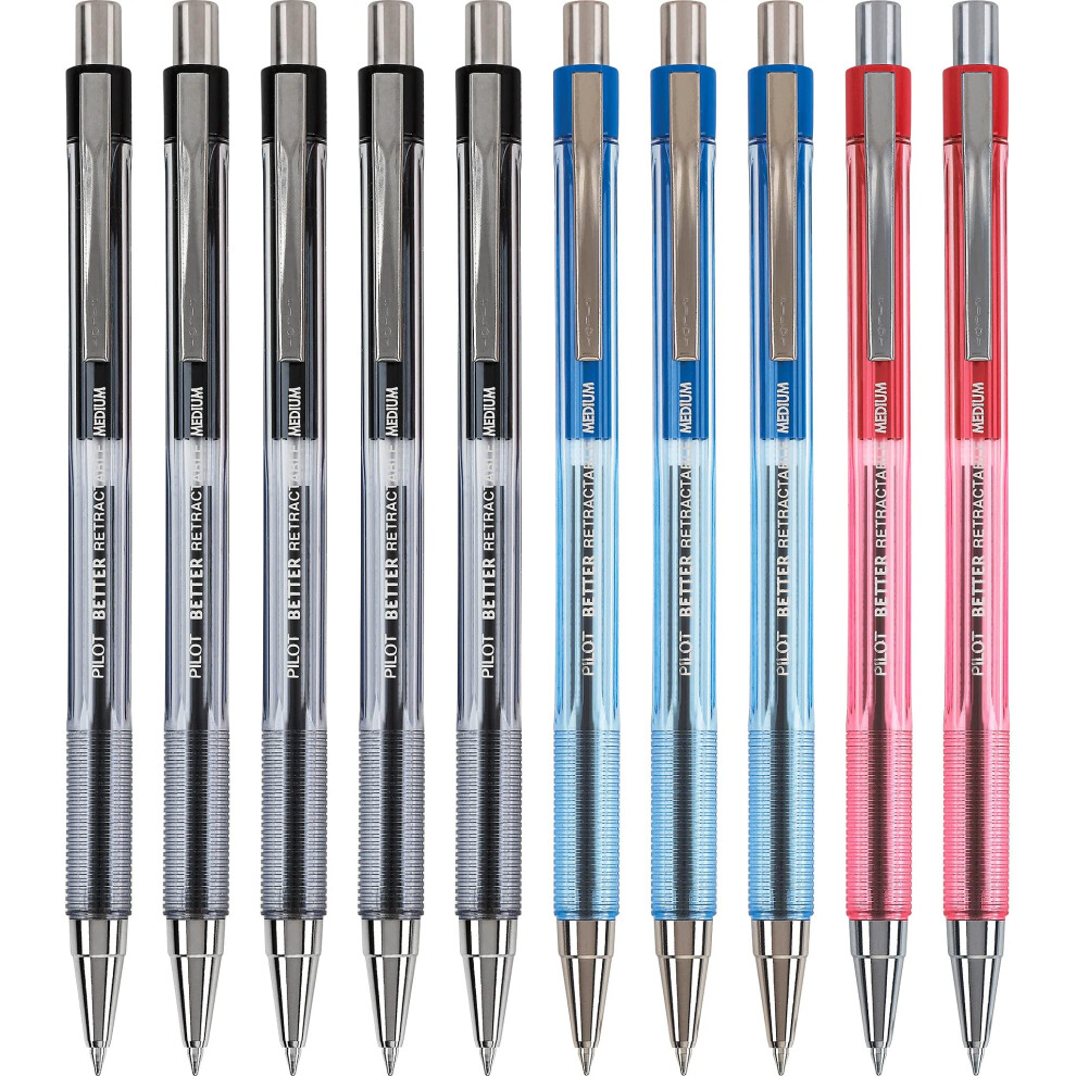 Pilot Better Ball Point Retractable Pens  Medium Point  Assorted Colors  10 Count (16773)