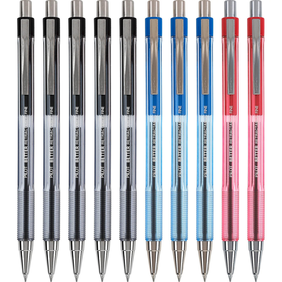 Pilot Better Ball Point Retractable Pens  Fine Point  Assorted Colors  10 Count (16770)