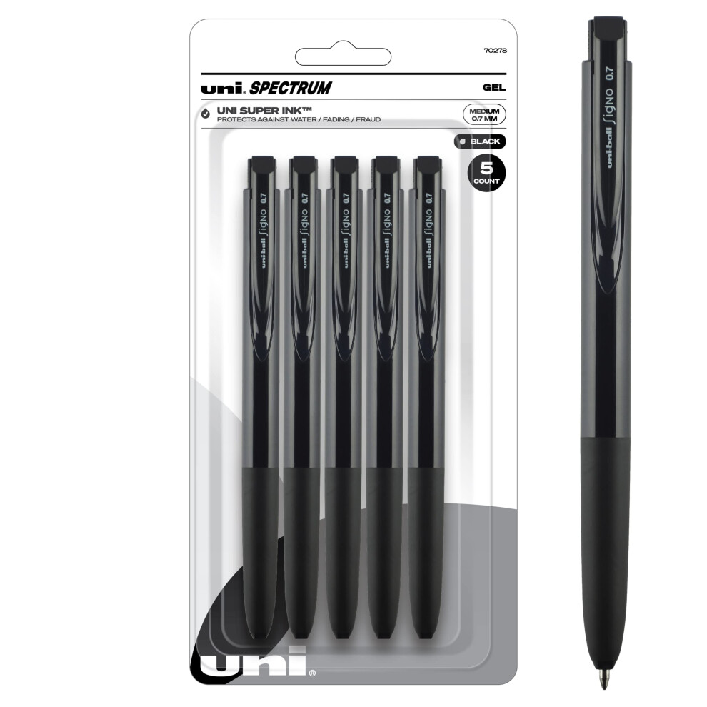 Uniball Signo Spectrum Retractable Gel Pen  5 Black Pens  0.7mm Medium Point Gel Pens| Office Supplies  Ink Pens  Colored Pens  Fine Point