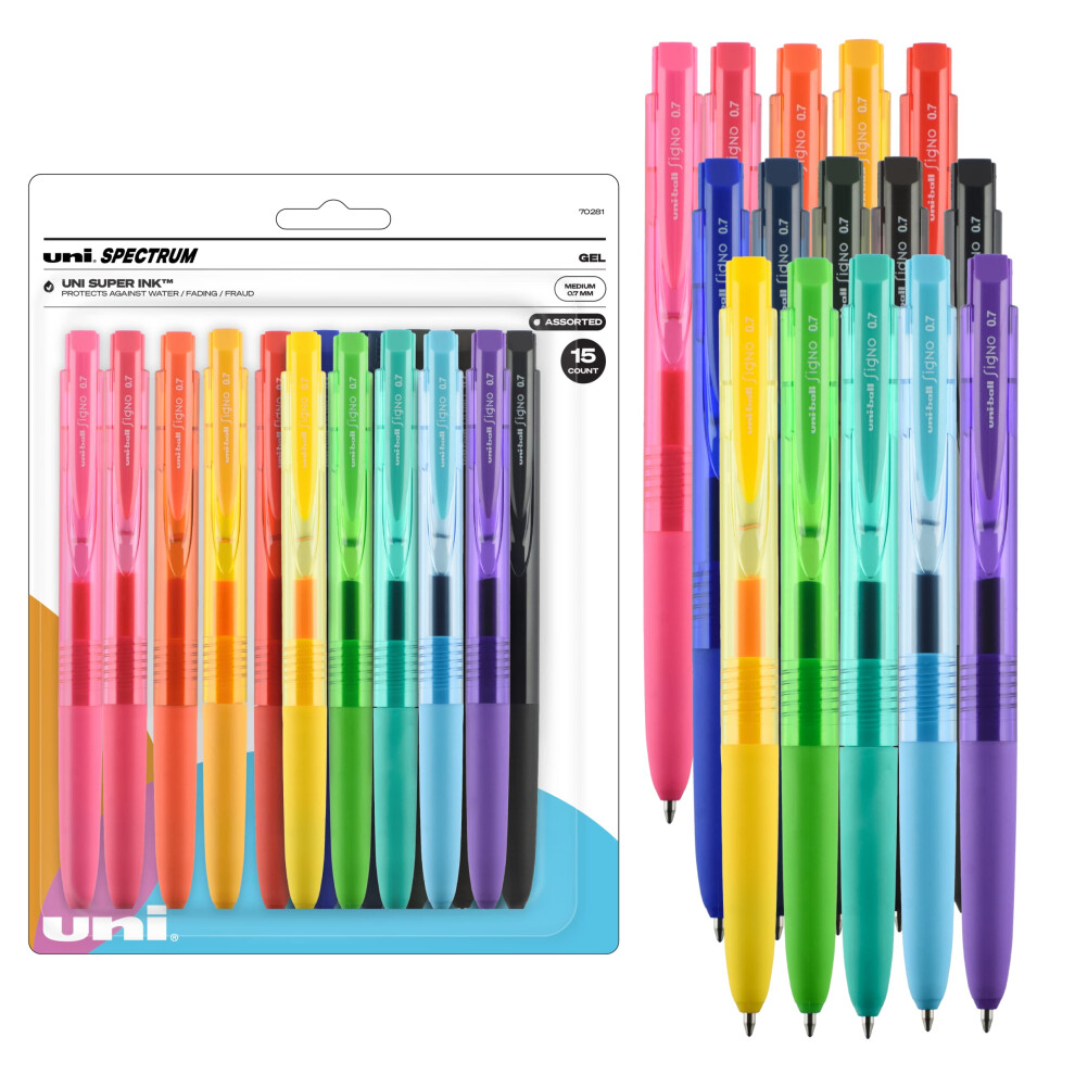 Uniball Signo Spectrum Retractable Gel Pen  15 Assorted Pens  0.7mm Medium Point Gel Pens| Office Supplies  Ink Pens  Colored Pens  Fine Poi