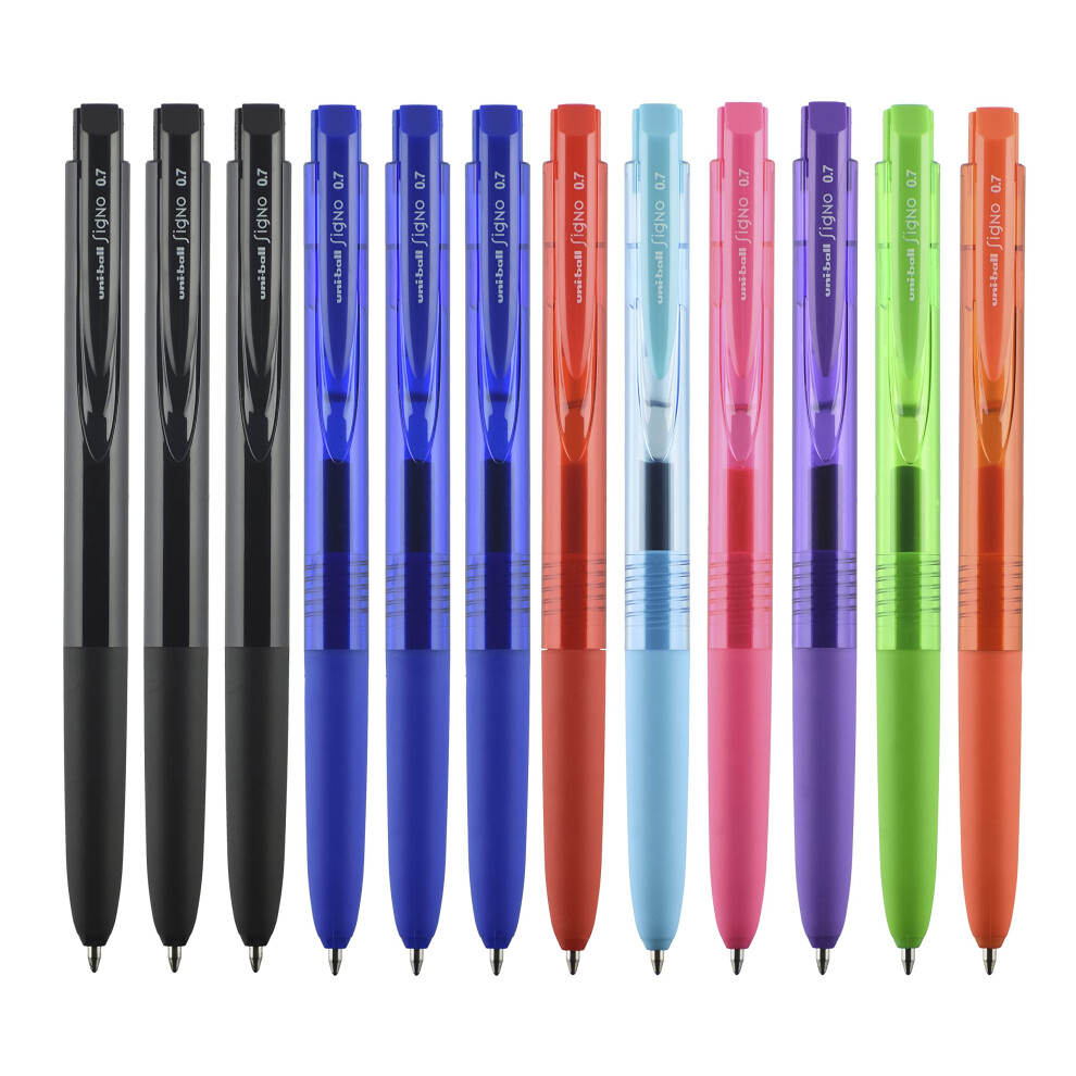 Uniball Signo Gel Grip Stick Gel Pen  12 Assorted Pens  0.7mm Medium Point Gel Pens| Office Supplies  Ink Pens  Colored Pens  Fine Point  Sm