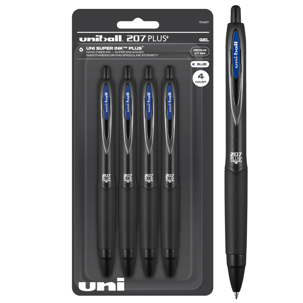 Uniball Signo 207+ Gel Pen 4 Pack  0.7mm Medium Blue Pens  Gel Ink Pens | Office Supplies Sold by Uniball are Pens  Ballpoint Pen  Colored P