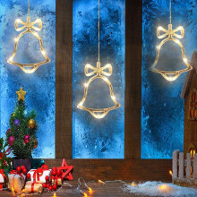 (Bells) 3PCS Christmas Window Lights | Hanging Christmas Window Lights with Suction Cups, Battery Operated Christmas Decorations Fairy Lights