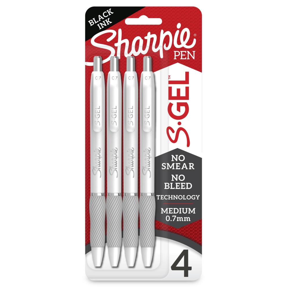 SHARPIE S-Gel Pen  White Barrel  Medium Point  0.7mm Black Ink 4 Pack