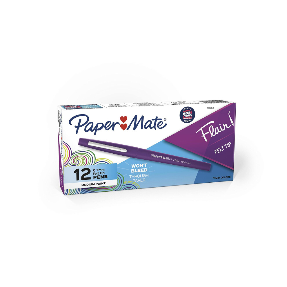 Paper Mate Flair Felt Tip Pens  Medium Point (0.7mm)  Purple  12 Count