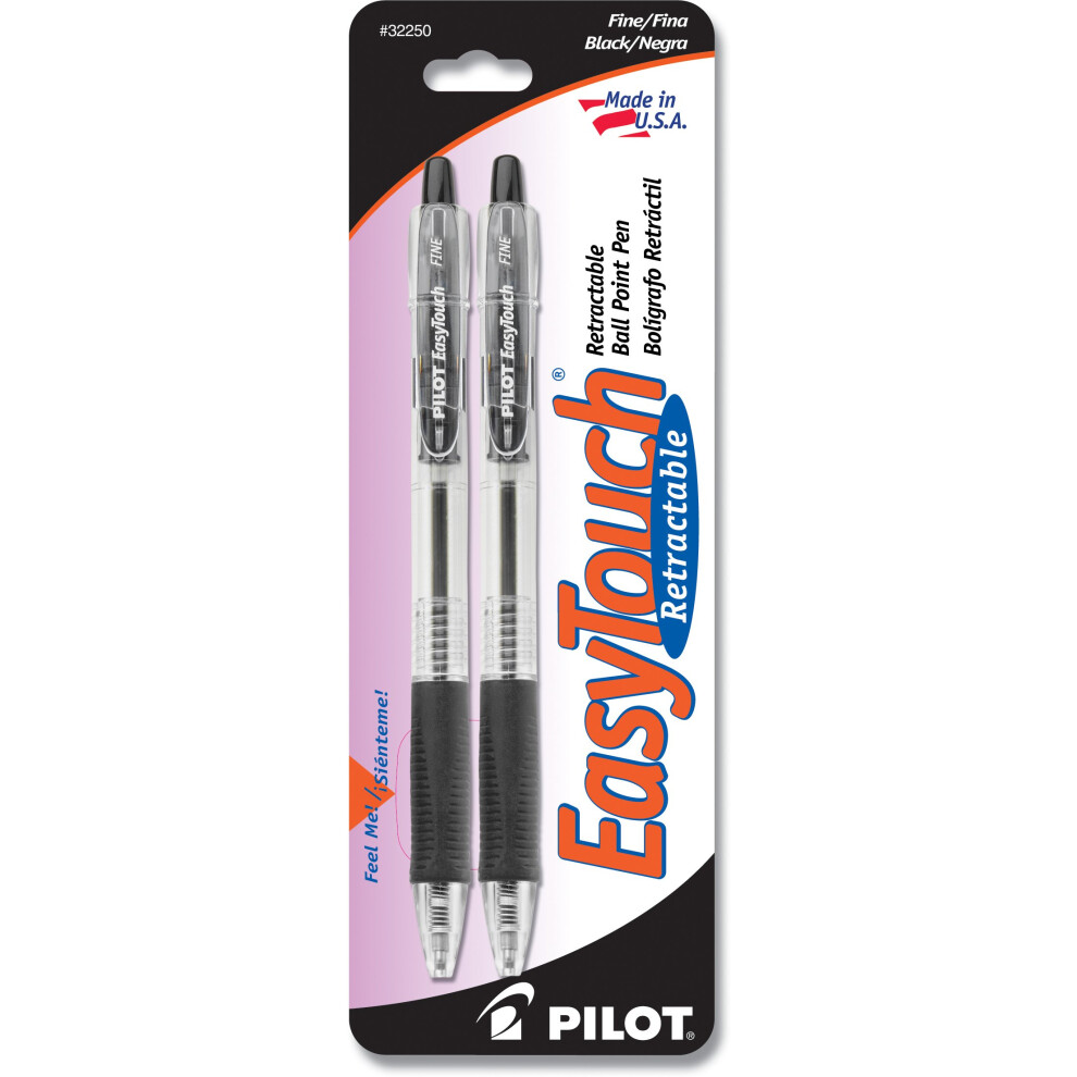 Pilot EasyTouch Retractable Ball Point Pens  Fine Point  Black Ink  2-Pack (32250)