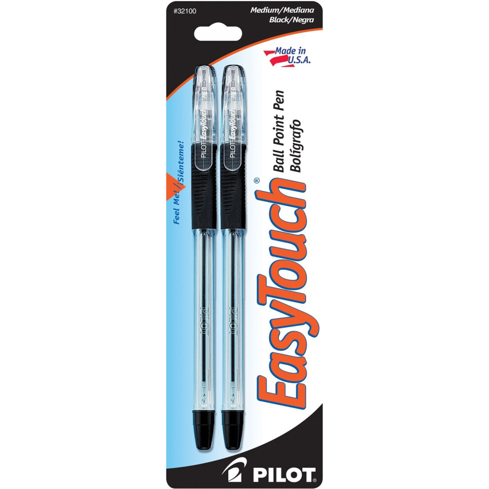 PILOT EasyTouch Ballpoint Stick Pens  Medium Point  Black Ink  2-Pack (32100)