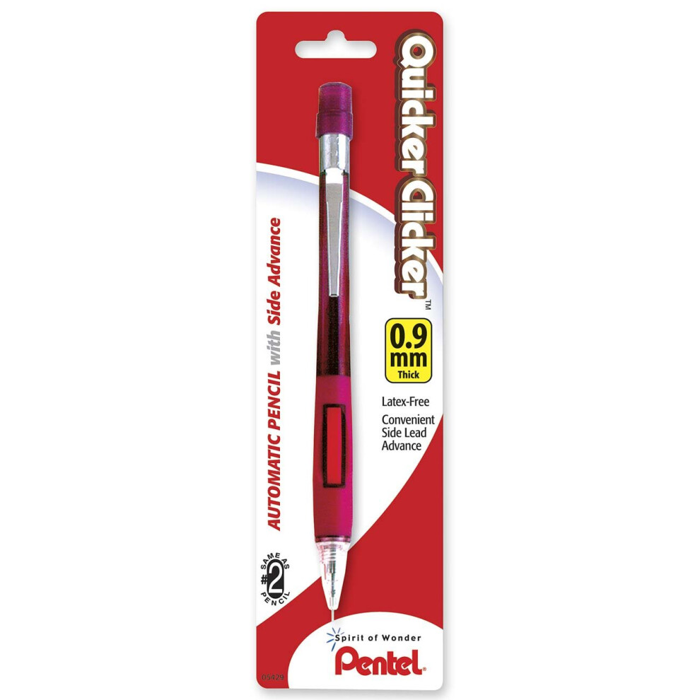 Pentel Quicker Clicker Automatic Pencil  0.9mm  Transparent Burgundy Barrel  1 Pack (PD349BP-K6)