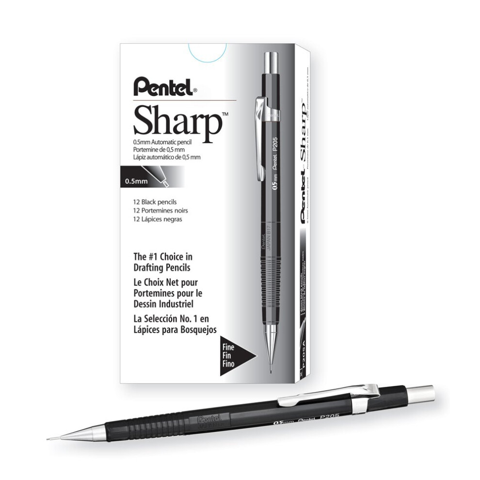 Pentel Sharp Automatic Pencil  0.5mm Lead Size  Black Barrel(P205A)  Box of 12