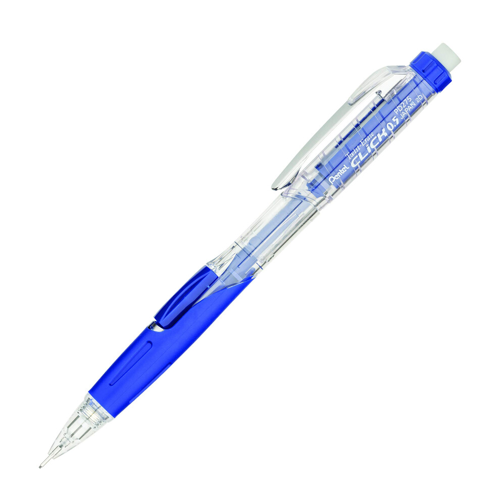 Pentel Twist-Erase CLICK Mechanical Pencil (0.5mm) Transparent Blue Barrel  Box of 12 (PD275TC)