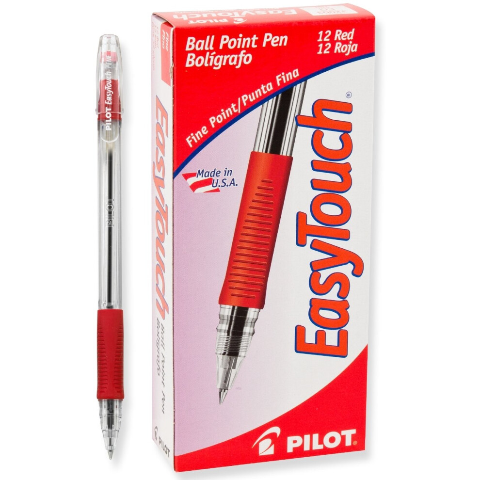 PILOT EasyTouch Ballpoint Stick Pens  Fine Point  Red Ink  12-Pack (32003)