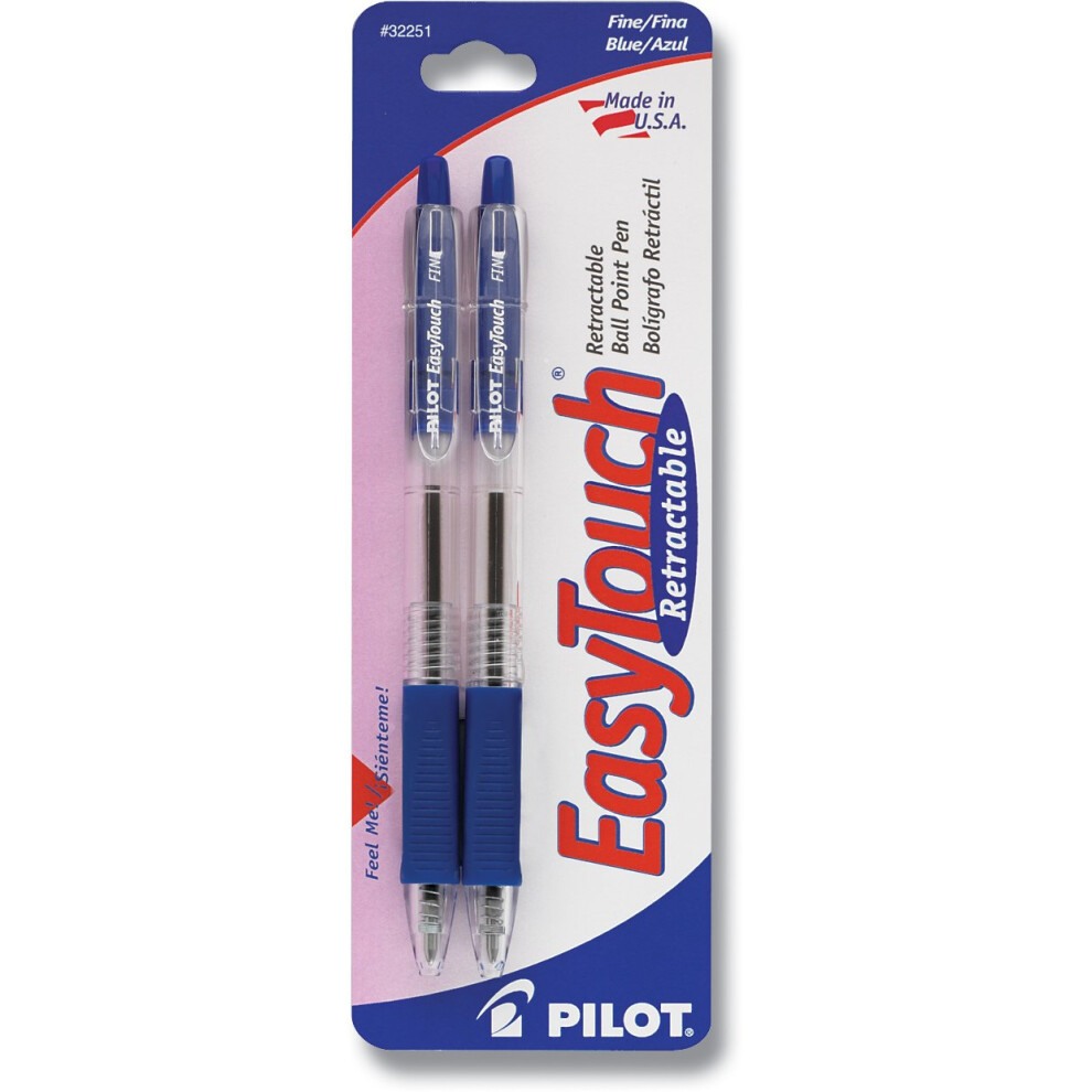 PILOT EasyTouch Retractable Ball Point Pens  Fine Point  Blue Ink  2-Pack (32251)