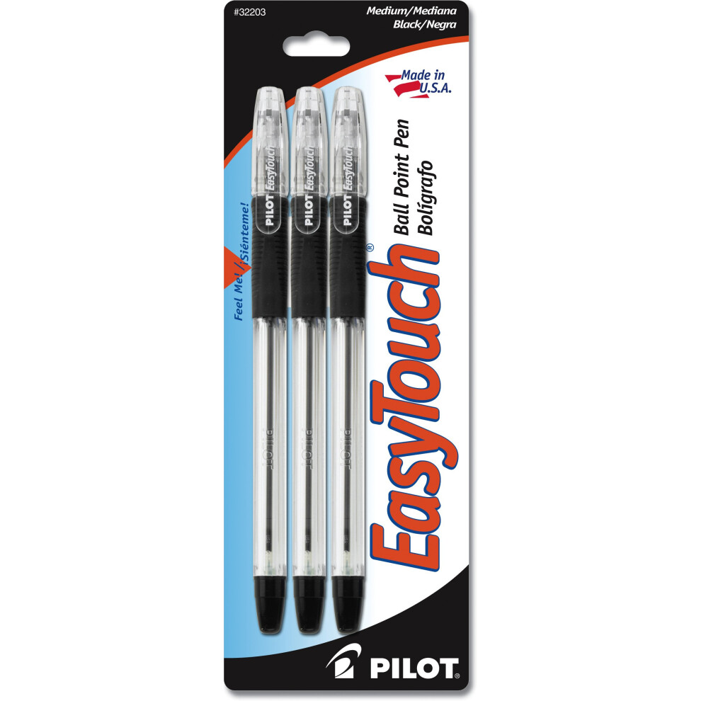 PILOT EasyTouch Ballpoint Stick Pens  Medium Point  Black Ink  3-Pack (32203)