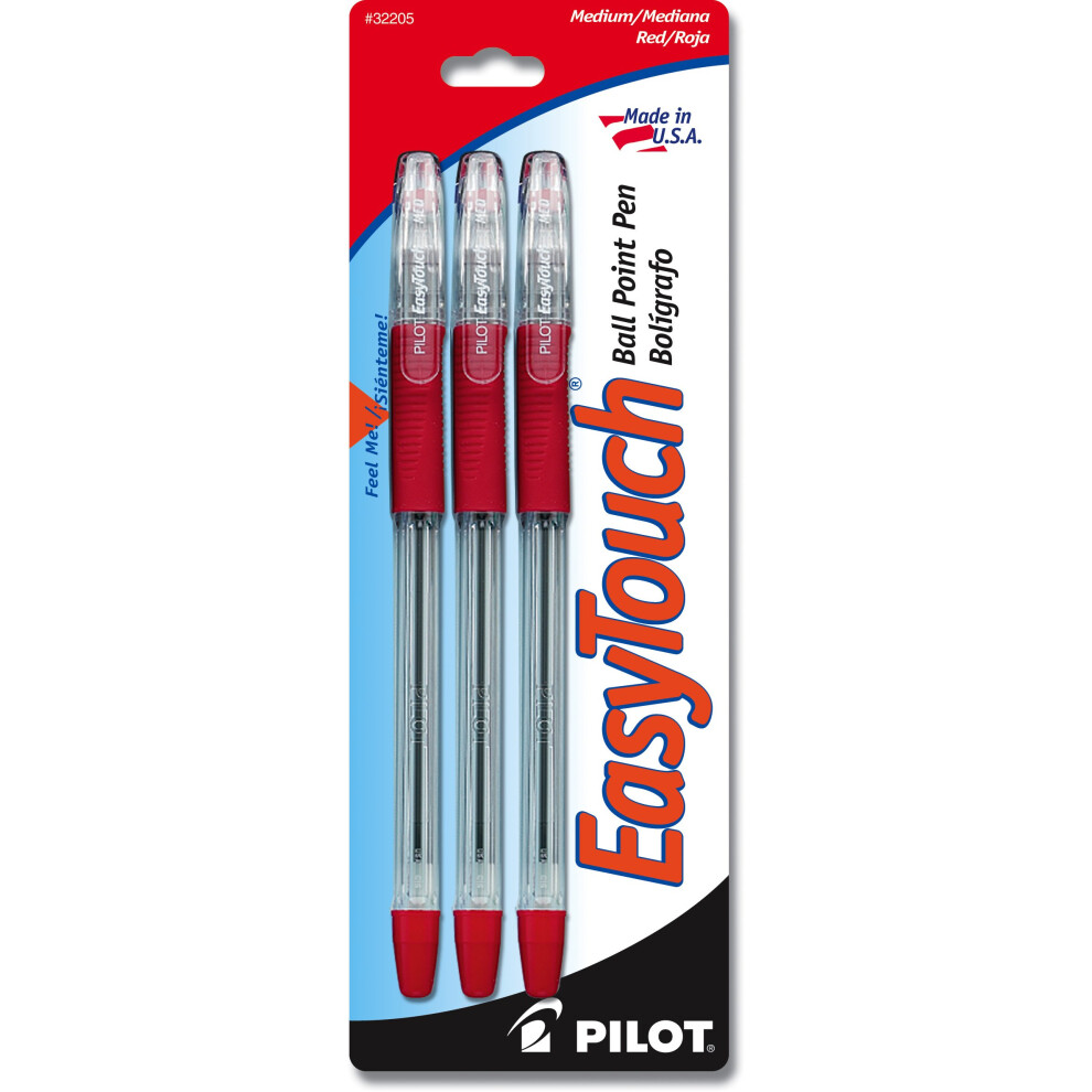 PILOT EasyTouch Ballpoint Stick Pens  Medium Point  Red Ink  3-Pack (32205)