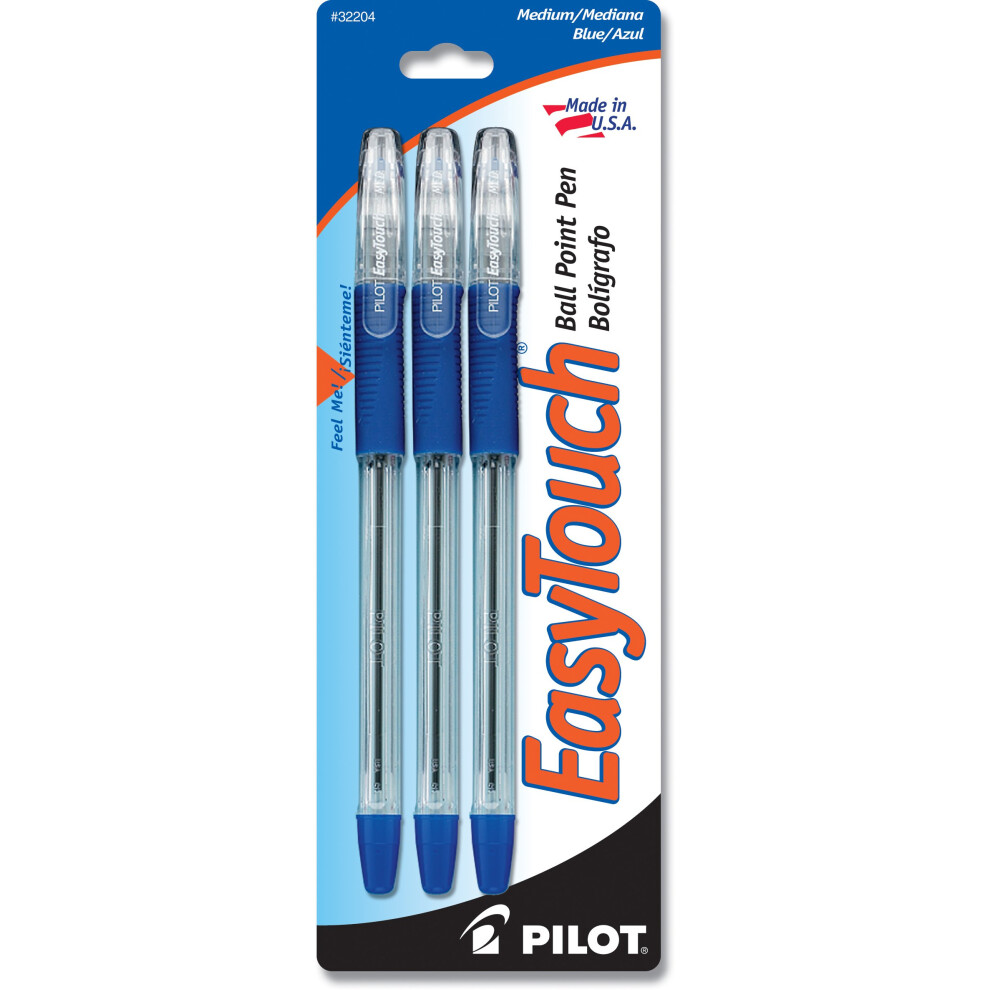 PILOT EasyTouch Ballpoint Stick Pens  Medium Point  Blue Ink  3-Pack (32204)