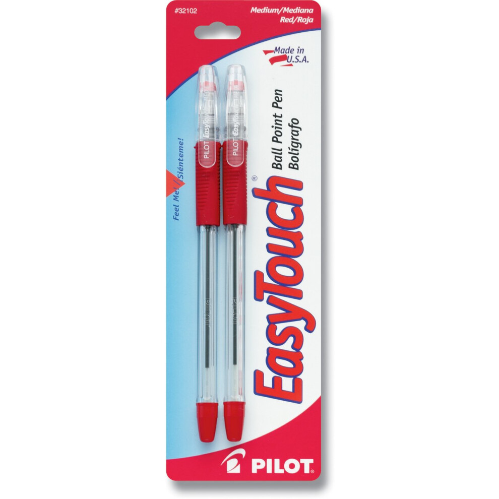 PILOT EasyTouch Ballpoint Stick Pens  Medium Point  Red Ink  2-Pack (32102)