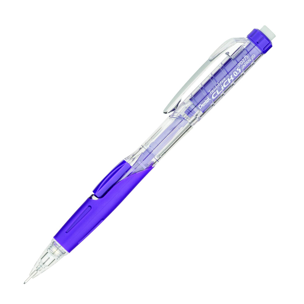 Pentel Twist-Erase CLICK Mechanical Pencil (0.5mm) Transparent Violet Barrel  Box of 12 (PD275TV)