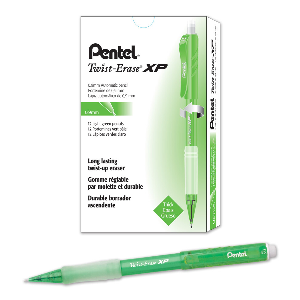 Pentel Twist-Erase Express Mechanical Pencil (0.9mm) Fashion Color  Light Green Barrel  Box of 12 (QE419K)