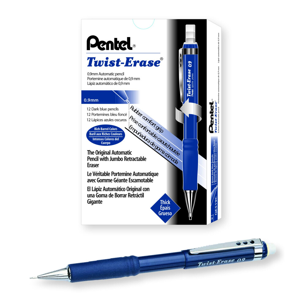 Pentel Twist-Erase III Mechanical Pencil  (0.9mm)  Blue Barrel  Box of 12 (QE519C)