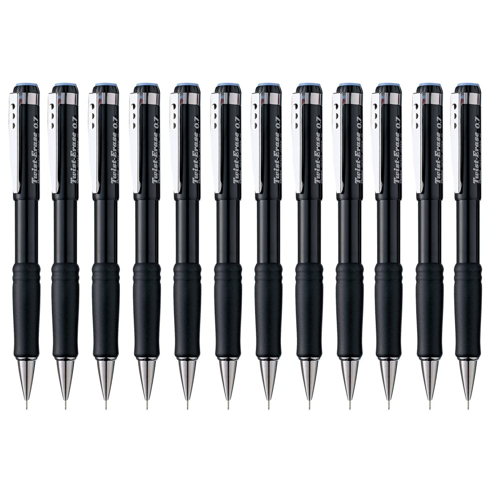 Pentel Twist-Erase III Mechanical Pencil  (0.7mm)  Black Barrel  12 Pack (QE517A)