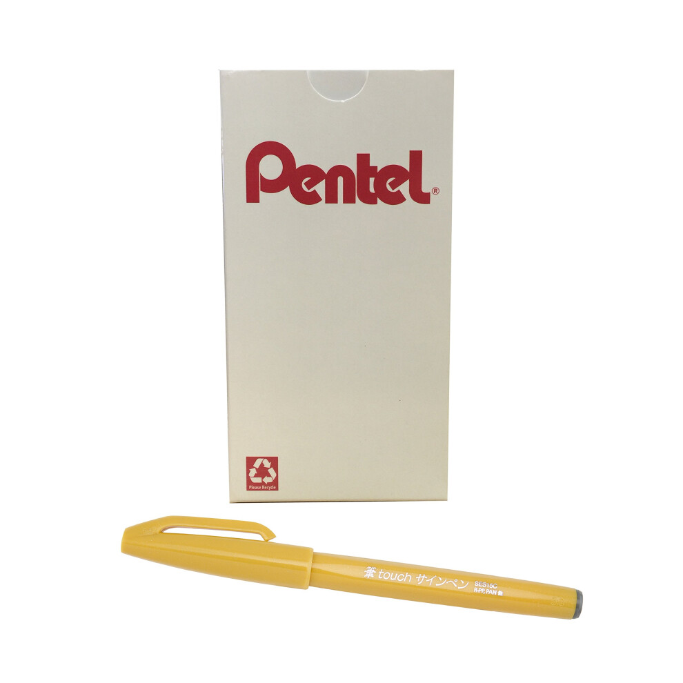 Pentel Arts Sign Pen Touch  Fude Brush Tip  Yellow Ink  Box of 12 (SES15C-G)