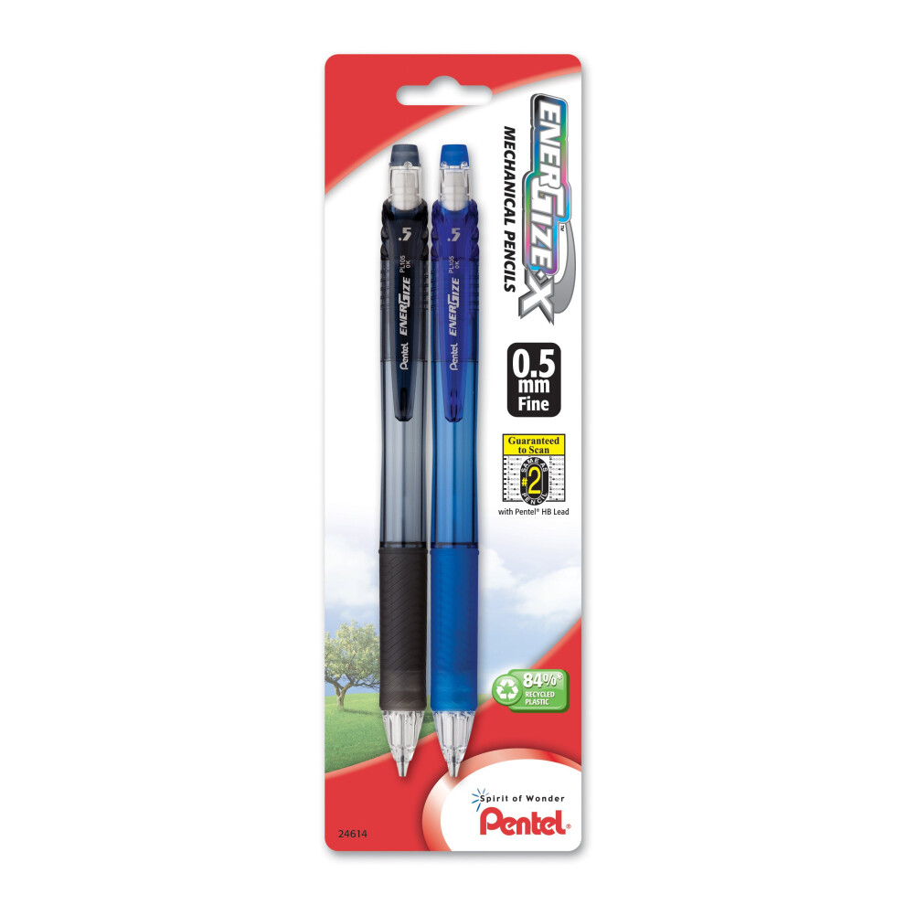 Pentel EnerGize-x Mechanical Pencil  0.5mm  Assorted Barrel Colors  Pack of 2 (PL105BP2M)