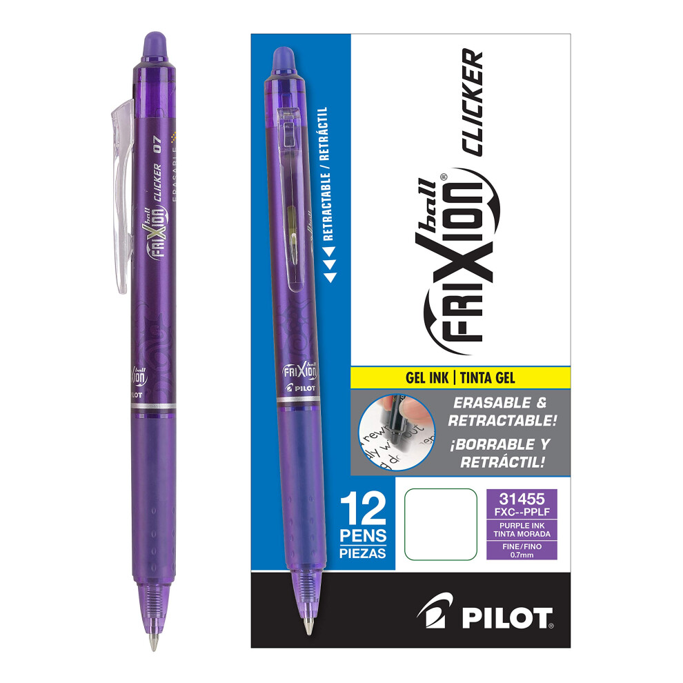 Pilot  FriXion Clicker Erasable Gel Pens  Fine Point 0.7 mm  Pack of 12  Purple