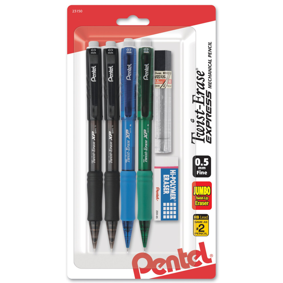 Pentel Twist-Erase Express Mechanical Pencil  (0.5mm)  Assorted Barrel Colors (QE415LZBP4)