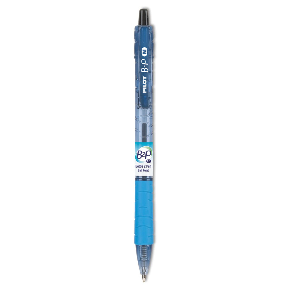 Pilot B2p Bottle-2-Pen Recycled Ballpoint Pen  Retractable  Medium 1 Mm  Blue Ink  Translucent Blue Barrel  Dozen