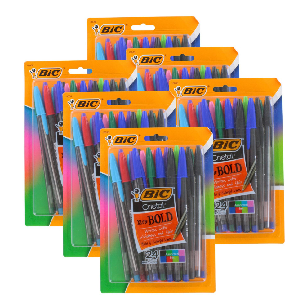 Bic Cristal Xtra Bold Stick Ballpoint Pens  1.6mm  Bold Point  Assorted Colors  Pack of 144