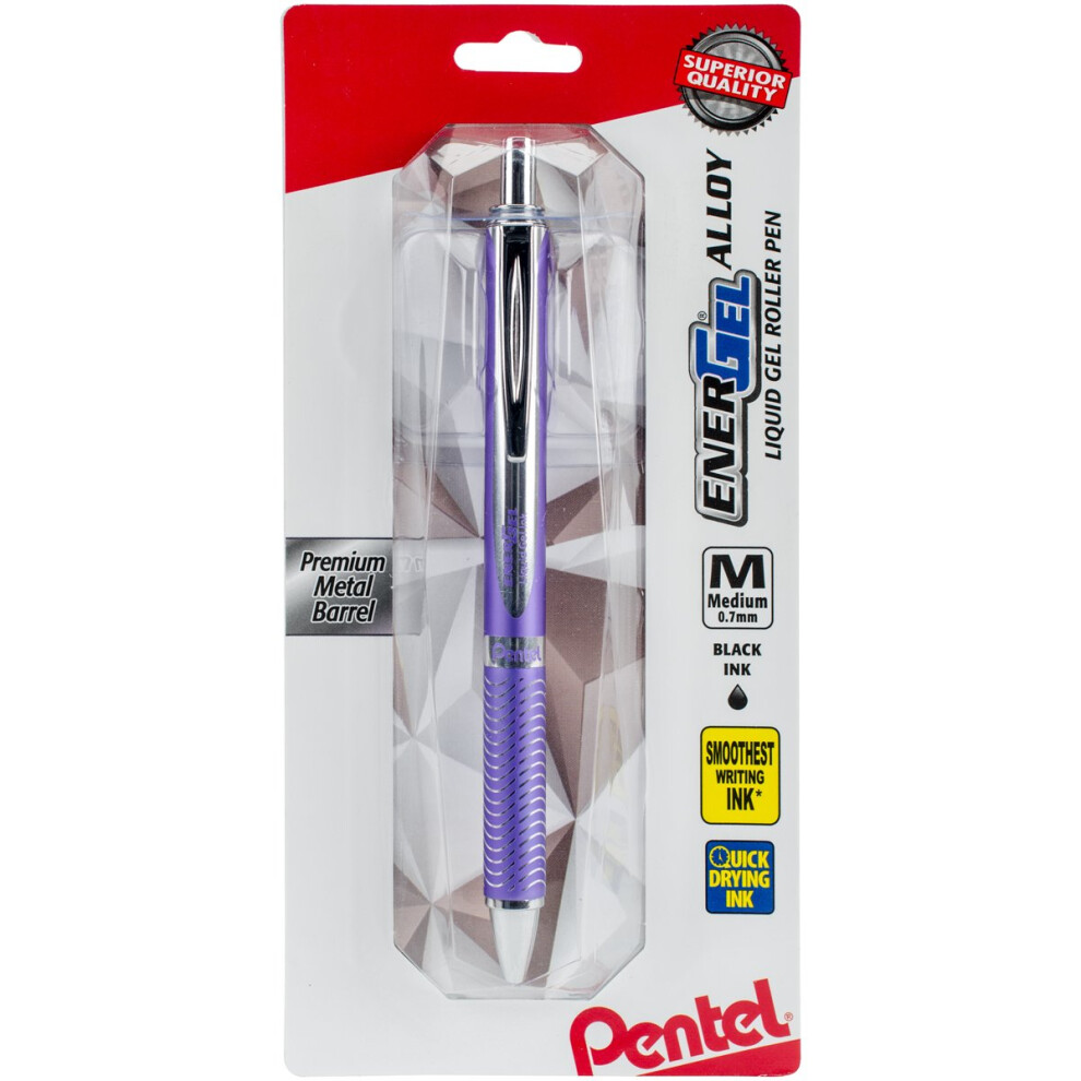 Pentel EnerGel Alloy RT Premium Liquid Gel Pen  0.7mm Violet Barrel  Black Ink (BL407VBPA)