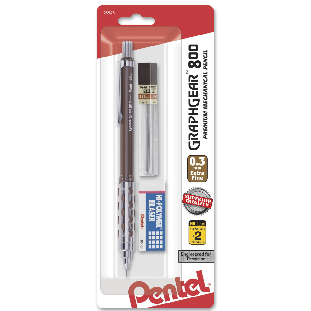 Pentel Graph Gear 800 Mechanical Drafting Pencil  0.3mm  Brown Barrel with Lead (PG803LZBP)