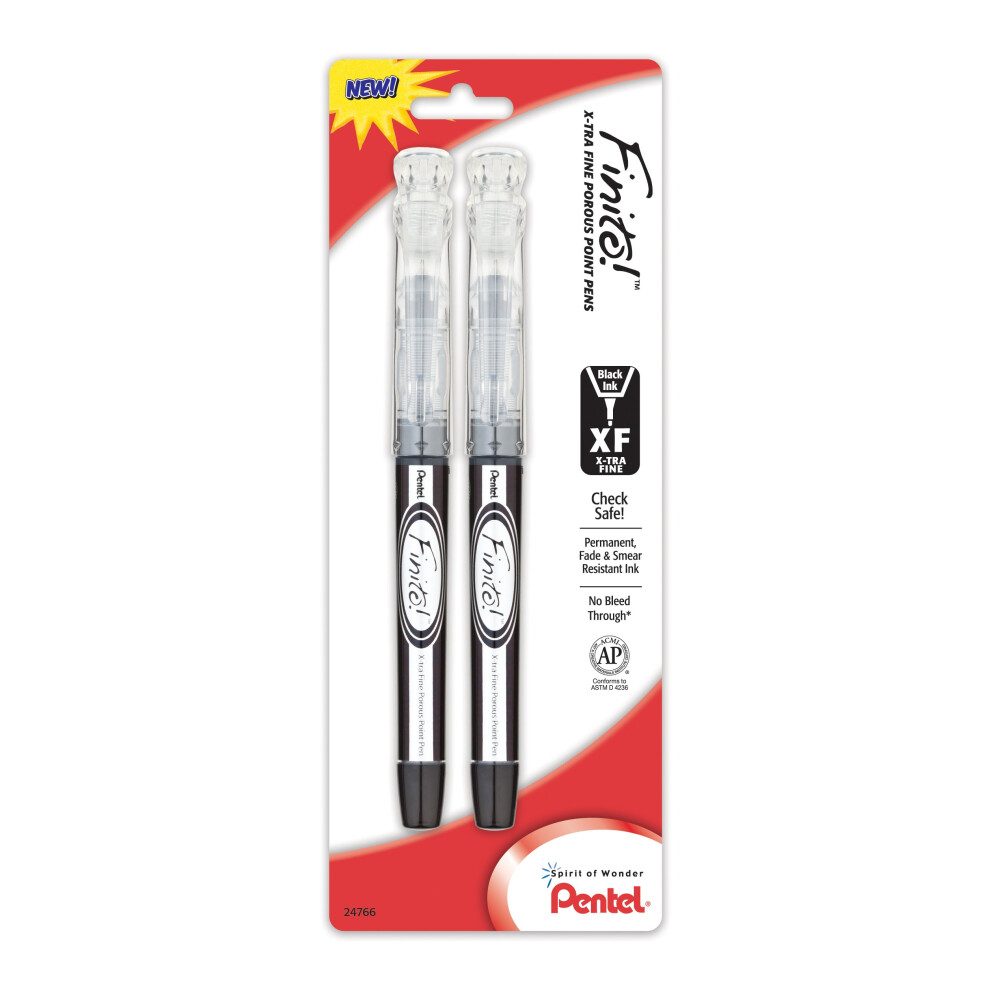 Pentel Finito Porous Point Pen Fine Point Tip  Black Ink  2 Pack (SD98BP2A)