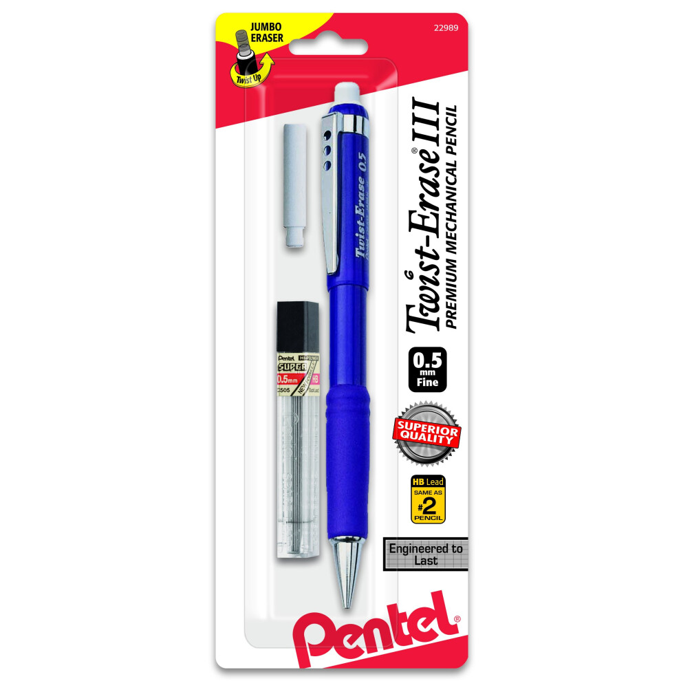 Pentel Twist-Erase III Mechanical Pencil with Lead and Eraser Refills (QE515LEBP)