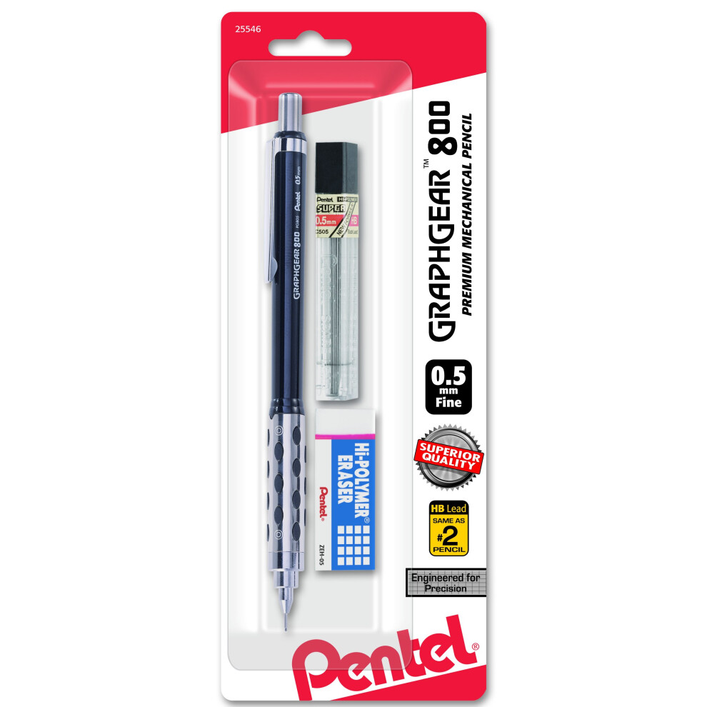 Pentel Graph Gear 800 Mechanical Drafting Pencil  0.5mm  Black Barrel with Lead and Small (PG805LZBP)