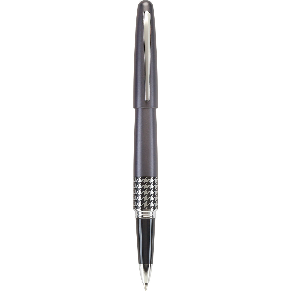 Pilot MR Retro Pop Collection Gel Roller Pen in Gift Box  Gray Barrel with Houndstooth Accent  Fine Point Stainless Steel Nib  Refillable Bl