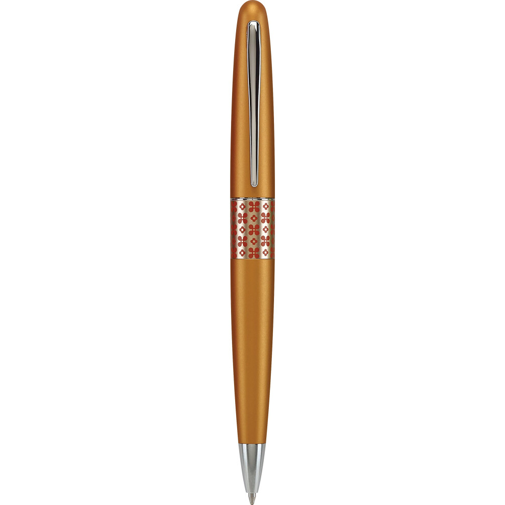 Pilot MR Retro Pop Collection Ballpoint Pen in Gift Box  Orange Barrel with Flower Accent  Medium Point Stainless Steel Nib  Refillable Blac