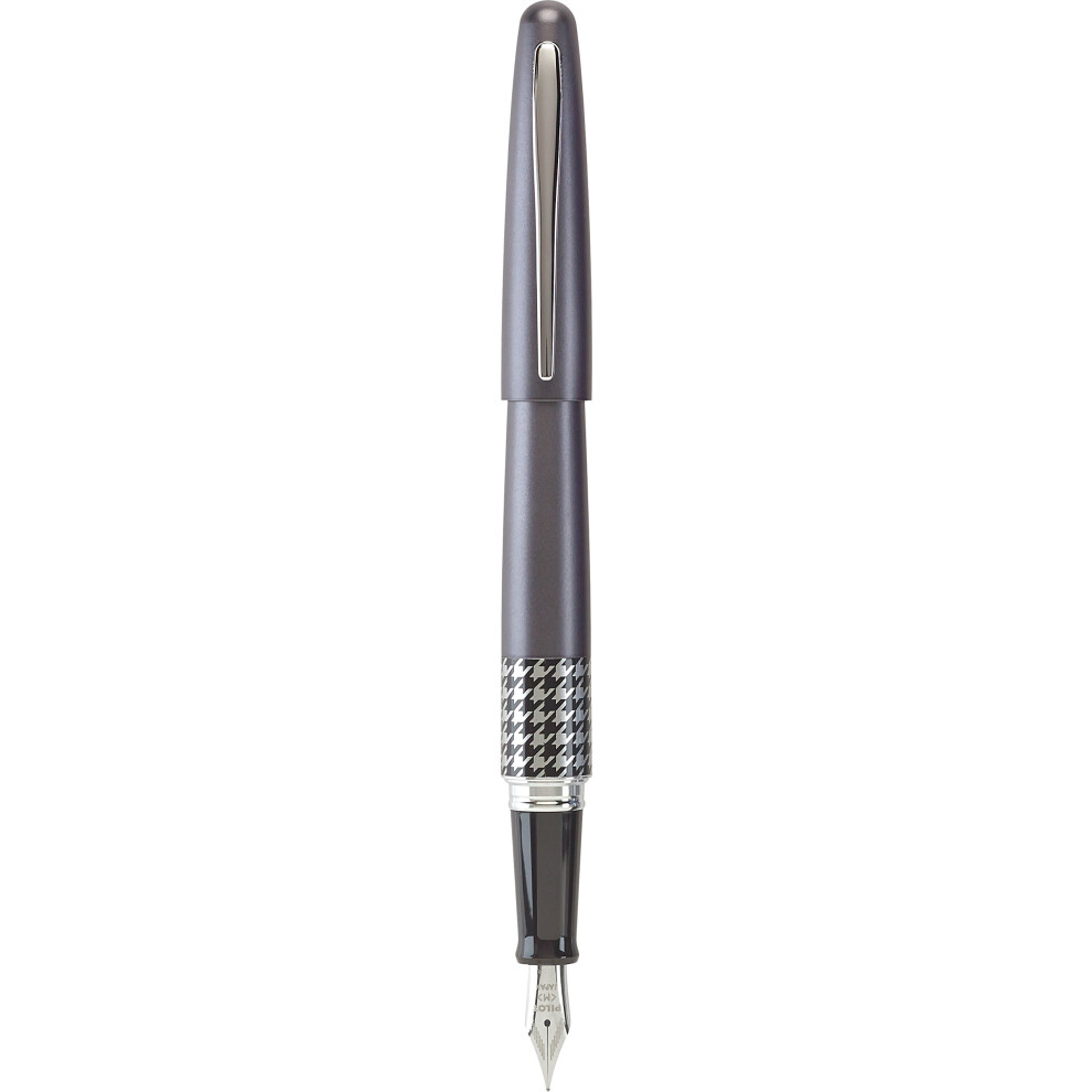 PILOT MR Retro Pop Collection Fountain Pen in Gift Box  Gray Barrel with Houndstooth Accent  Medium Point Stainless Steel Nib  Refillable Bl