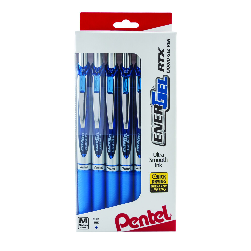 Pentel EnerGel RTX Retractable Liquid Gel Pens  Medium Point  0.7 mm  54% Recycled  Blue Barrel  Blue Ink  Pack of 12 Pens