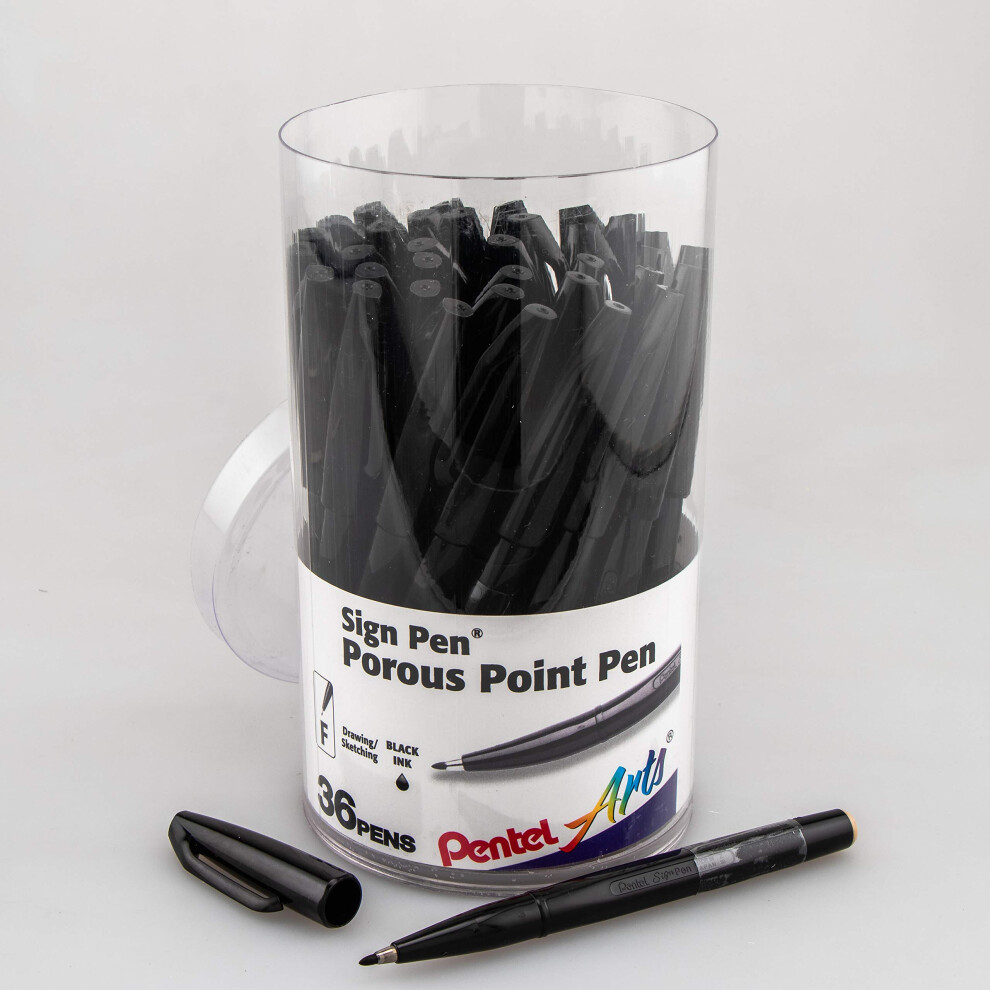 Pentel Arts Sign Pen  Fiber-tipped  Black Ink 36-pk Canister (S520PC36A)