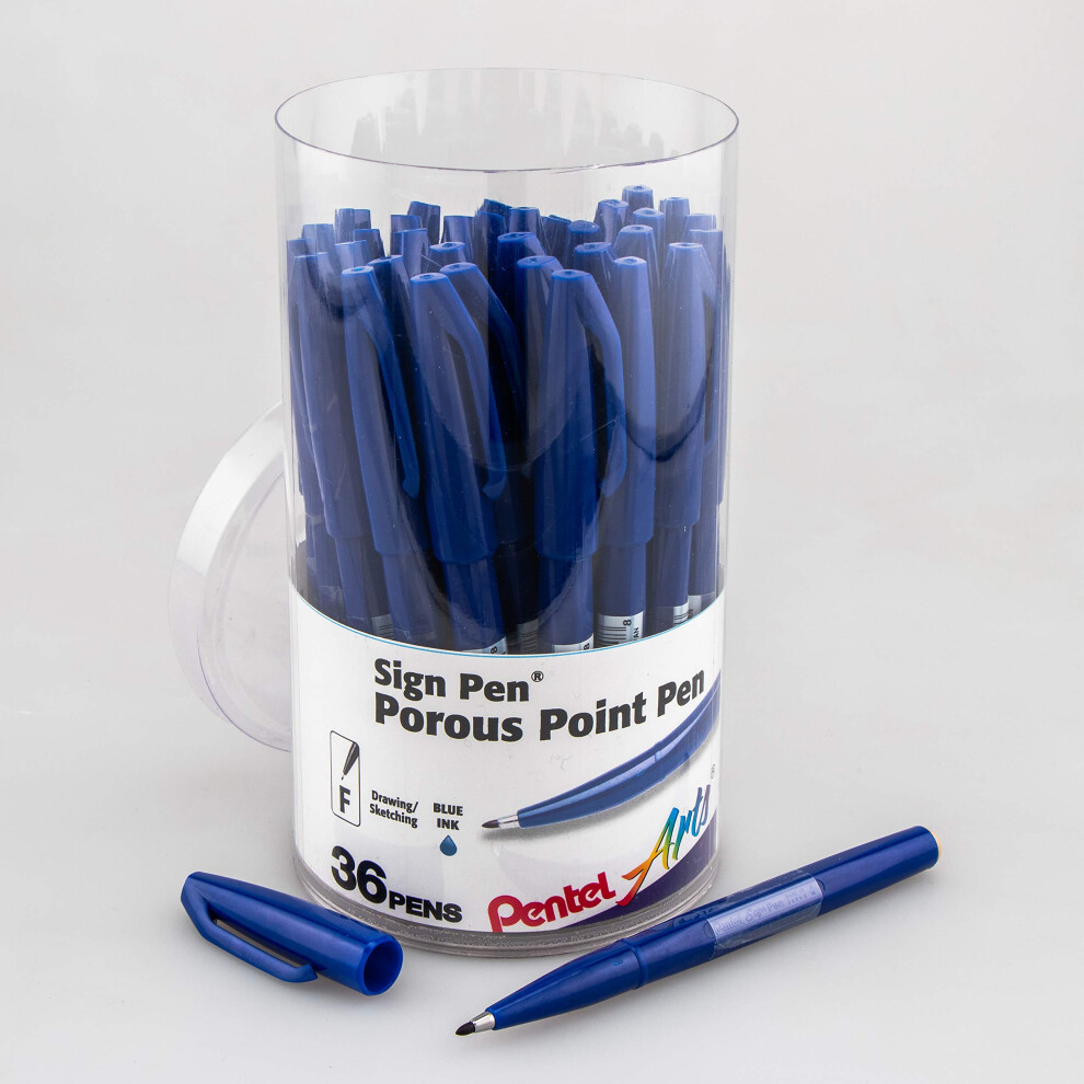 Pentel Arts Sign Pen  Fiber-tipped  Blue Ink 36-pk Canister (S520PC36C)